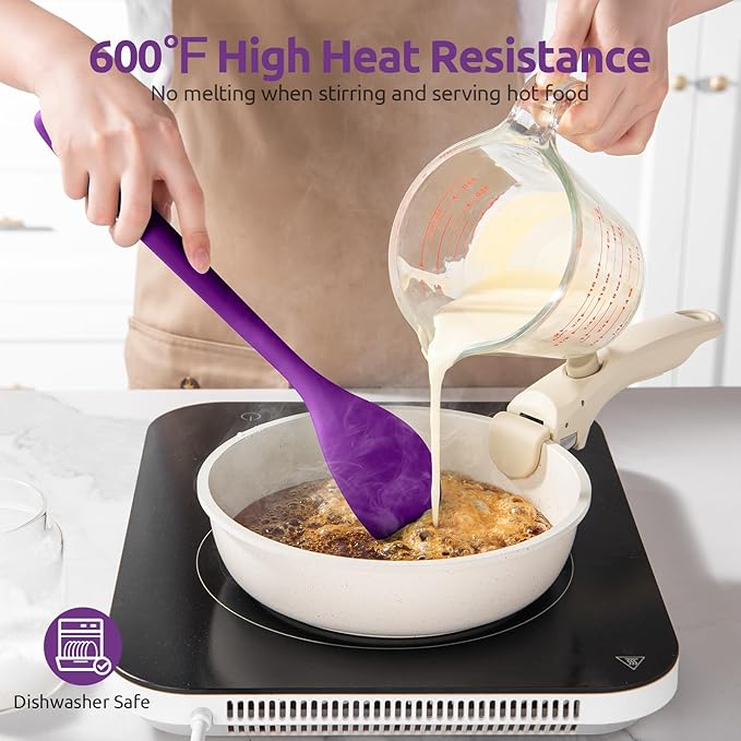 600쨘F Heat Resistant Silicone Spoon: U-Taste 13.3in Solid Kitchen Cooking Spoon, Nonstick Food Grade Large & Long Soup Rubber Utensil for Mixing, Serving, Stirring, Basting, for Pot Cookware (Purple)