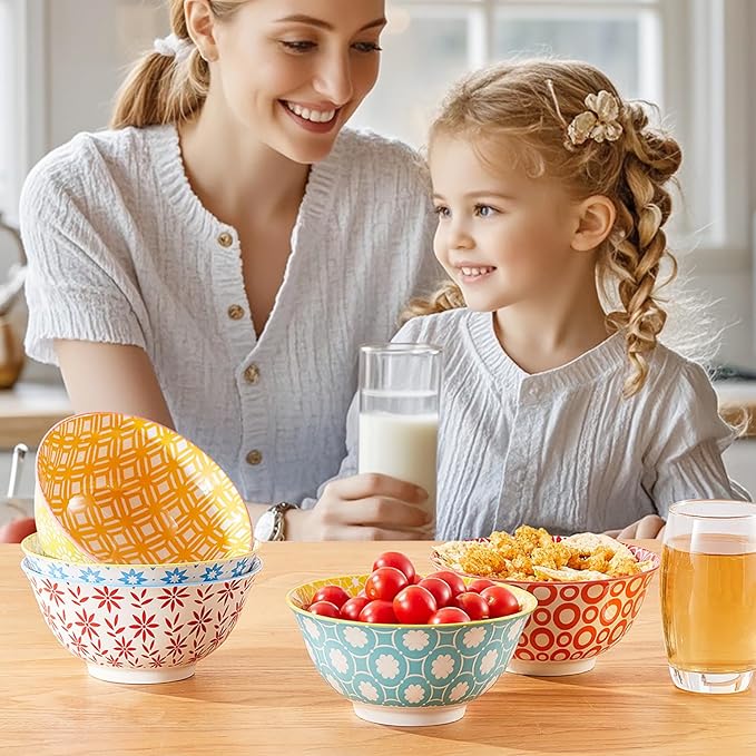 AntoKueh 23 OZ Colorful Large Ceramic Bowl Set of 6 6 inch Deep Porcelain Cereal Bowls for Salad, Soup, Snack and Rice竊똃ishwasher/Microwave safe