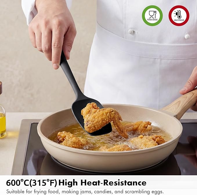 2 Pieces Silicone Spatula Set: Ironberry 600쨘F Heat Resistant Food Grade Cooking & Baking Utensils, Kitchen Flexible Nonstick Rubber Scraper for Scraping, Mixing, Scrambling, Flipping (Black)