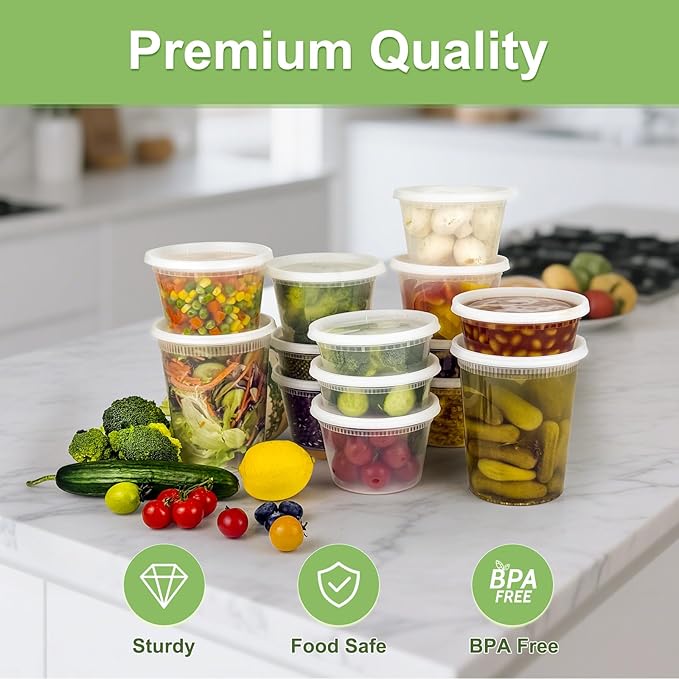 40 Sets (80-Piece) Deli Containers with Lids 32 oz, Leak-Proof & BPA Free Airtight Takeout Plastic Food Storage Containers for Soup, Freezer/Microwave/Dishwasher Safe