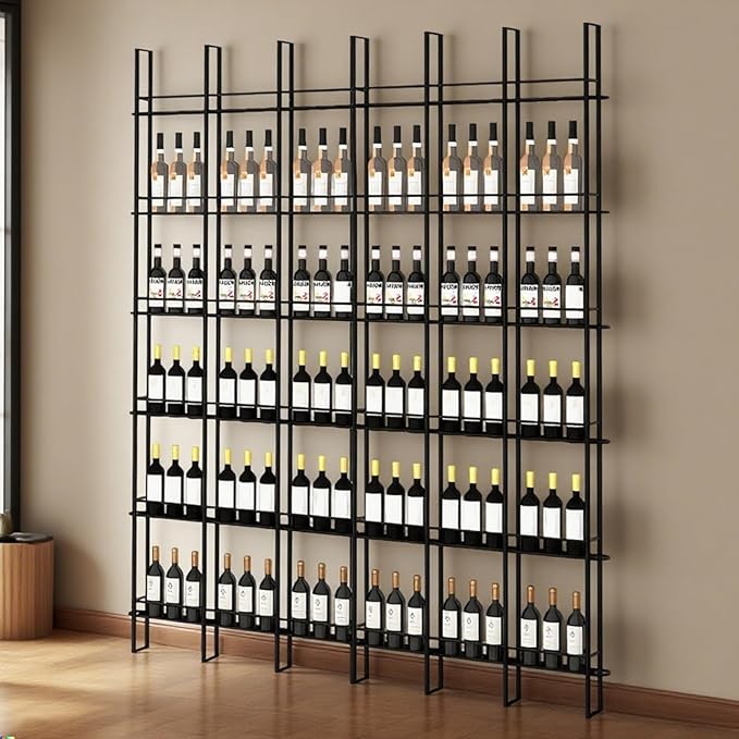 6 Columns Wine Rack Wall Mounted, 94.48in High Metal Wine Bottle Holder, Floor to Ceiling Wine Storage竊똗se as One or Three, DIY Display, for Restaurant, Bar, Cellar (Black, 6 Columns)