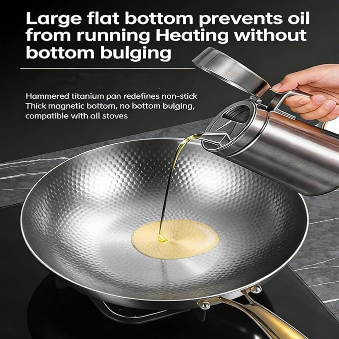 Titanium Pan, 100% Pure Titanium Non-Stick Frying Pan with Lid, Durable Cookware Compatible with All Stovetops Including Induction, Oven Safe, No Coating & Scratch-Resistant (With lid, 11.02in)