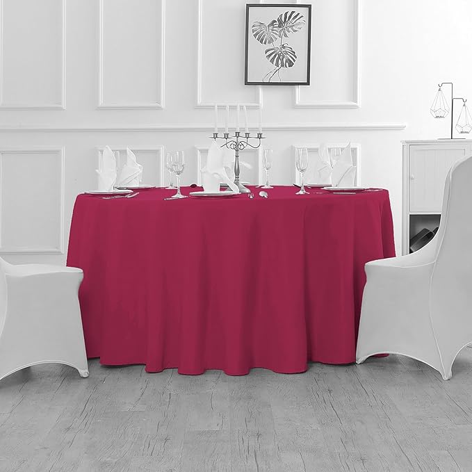 Cupuamon 60 inch Round Tablecloth Washable Polyester Table Cloth Decorative Table Cover for Wedding Party Dining Banquet（60 inch,Burgundy）