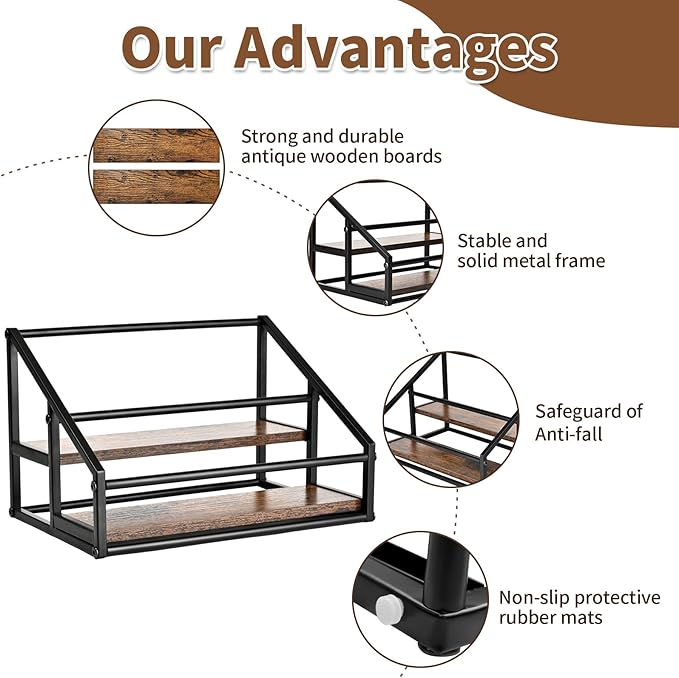 2-Tier Coffee Syrup Organizer - 8 Bottle Rack for Coffee Bar, Kitchen Station - Stand and Holder for Syrup, Wine, Dressing
