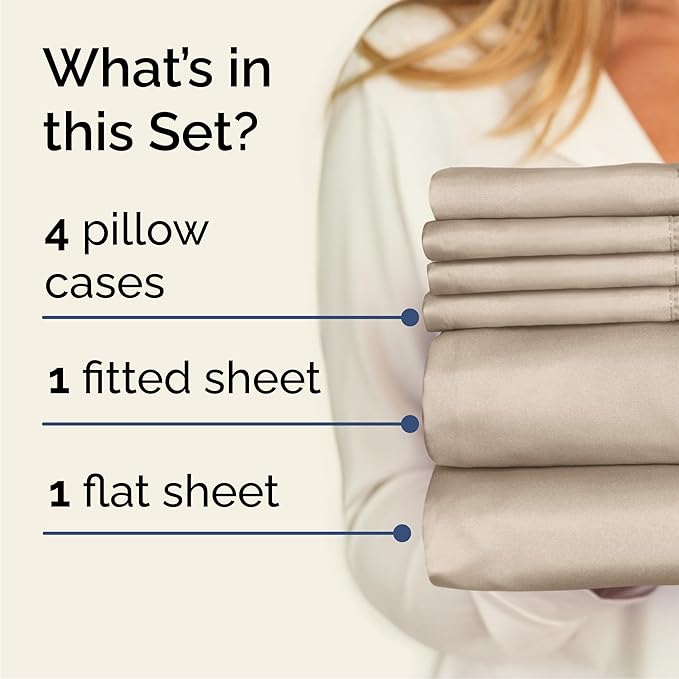 Cal King 6 Piece Sheet Set - Cooling & Breathable Bed Sheets - Hotel Luxury Bed Sheets for Women, Men, Kids & Teens - Bedding w/Deep Pockets & Easy Fit - Soft & Wrinkle Free - Cal King Cream Sheets