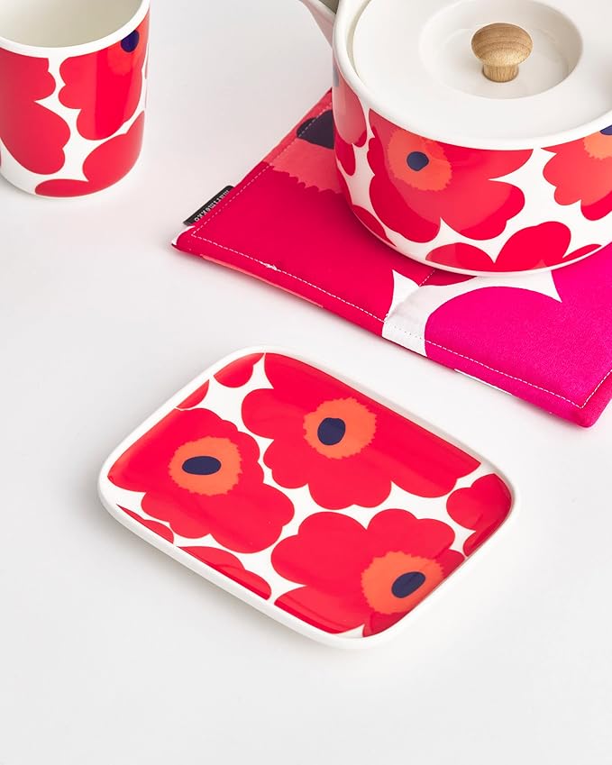 MARIMEKKO Unikko Oiva Stoneware Rectangular Plate ??Refine Your Kitchen D챕cor with Our Iconic Red & White Stoneware ??Serving Plates to Elevate Your Dining Experience (6 in x 5 in)
