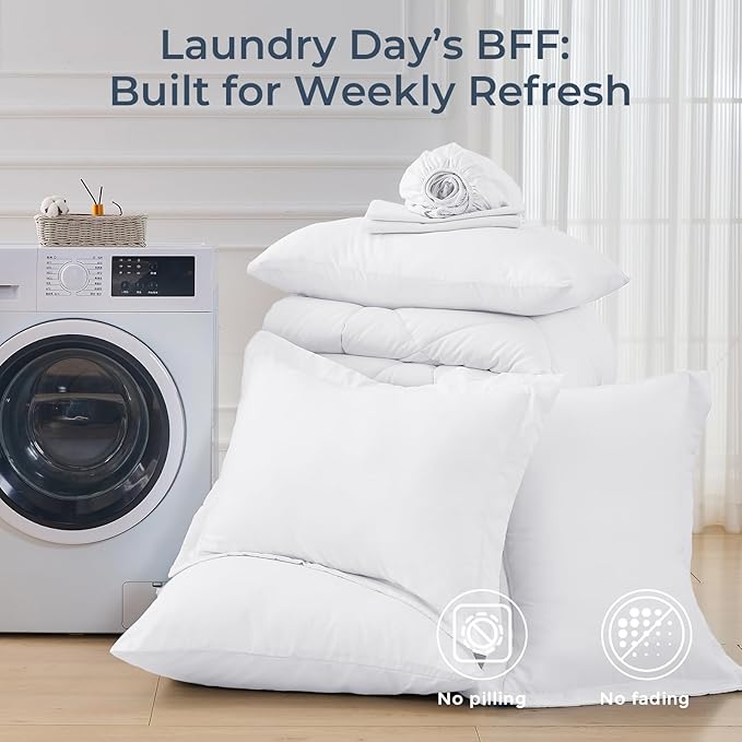 HEVUMYI King Comforter Set - 7-Piece All Season Bed in a Bag King, Ultra Soft Bedding Set with Comforter, Flat Sheet, Fitted Sheet, Pillowcases, Pillow Shams, White