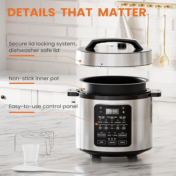 9-in-1 Electric Pressure Cooker ??Multi-Functional Cooker with Slow Cook, Rice Cook, Sauté, Warmer & Sterilizer Functions (Small)