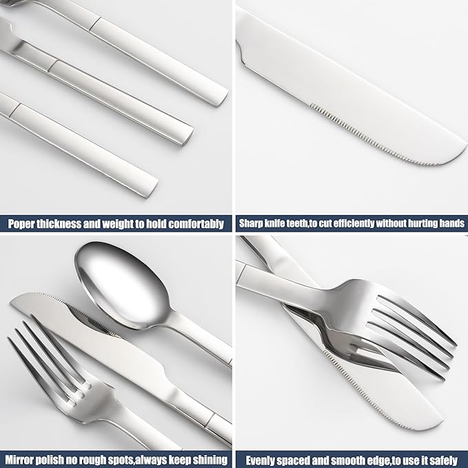 Heavy Duty Silverware Set for 4, 20 Piece Stainless Steel Flatware Utensils Cutlery Set Including Knife Fork and Spoon, Mirror Polished, Gift Package for Wedding Housewarming, Dishwasher Safe