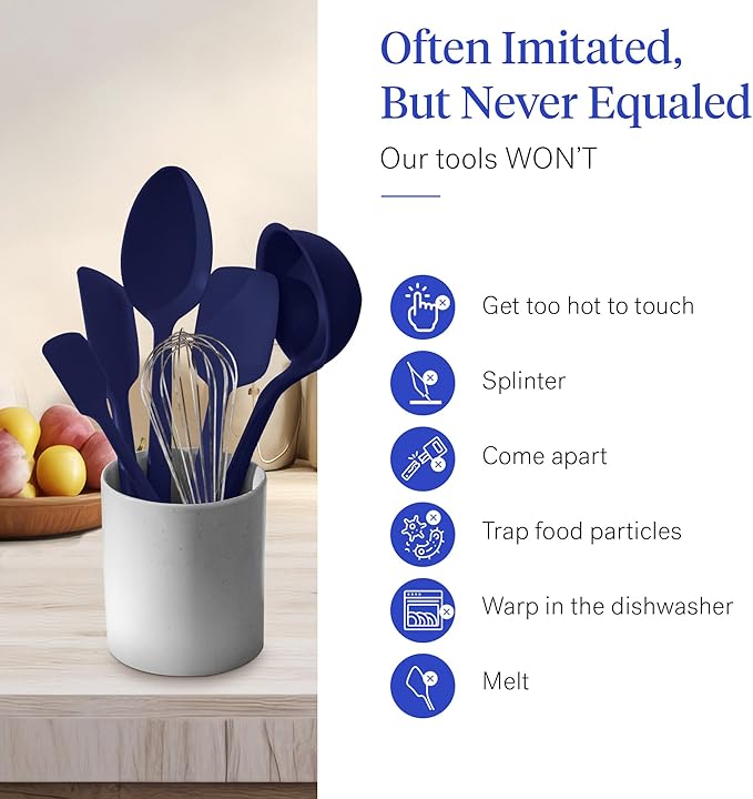 GIR: Get It Right 10-Piece Silicone Ultimate Kitchen Utensil Set ??Spatulas, Ladle, Flip, Spoons, Whisk, Peeler & Spoonula ??Nonstick, Non-Toxic, Heat-Resistant ??Navy