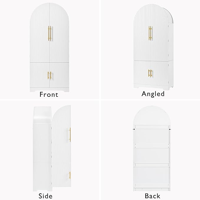 Ball & Cast 72?쿟all Arched Kitchen Pantry Cabinet with 8 Door Shelves & Drawers,Versatile Farmhouse Fluted Pantry Storage Cabinet w/ 3 Adjustable Shelves for Kitchen,Dining Room,White