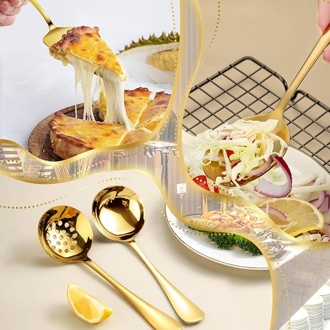 36-Piece Stainless Steel Serving Utensil Set ??Complete Buffet Essentials with Spoons, Forks, Tongs, Ladle & More. Perfect for Wedding, Holiday, Catering, and Family Gatherings(Gold)