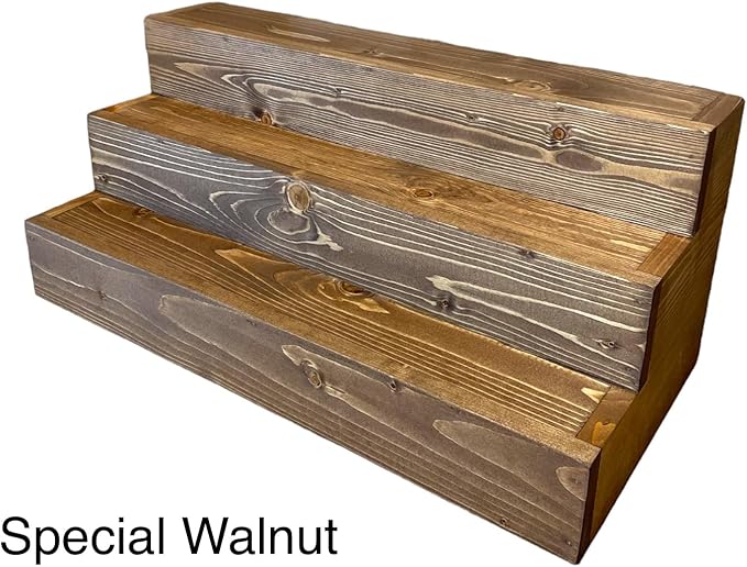 Handmade Tiered Display Shelving - Three Tier Bar Display - Bar Organizer - Liquor Bottle Display (36" with Back, Special Walnut)