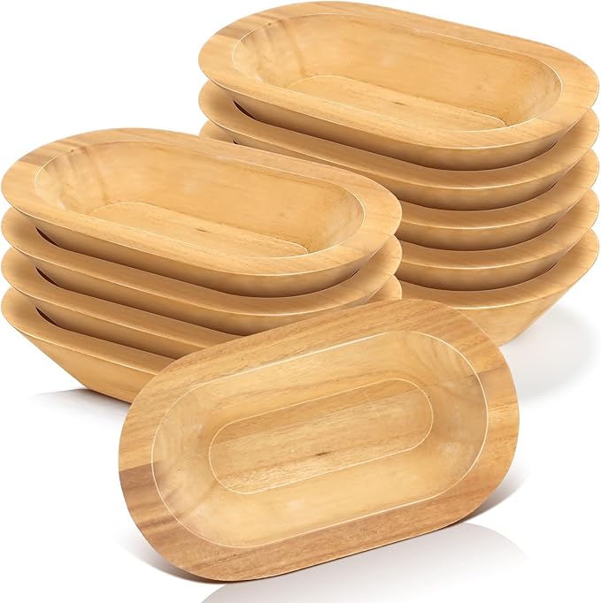 Nuogo 10 Pack Wooden Dough Bowls Bulk 8.5 Inch Rustic Dough Bowls for Wedding DIY Candle Home Crafts Making Farmhouse Fruits Supplies Decoration(Khaki)