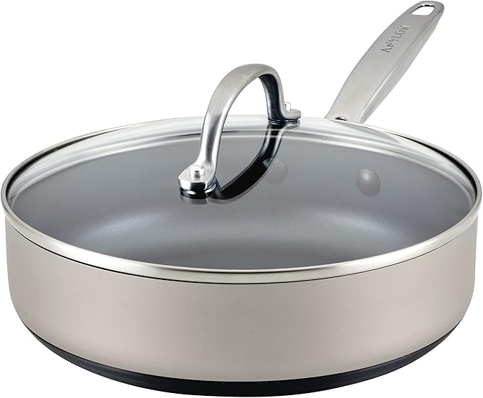 Anolon Achieve Hard Anodized Nonstick Saut챕 Pan with Lid, 3 Quart - Silver
