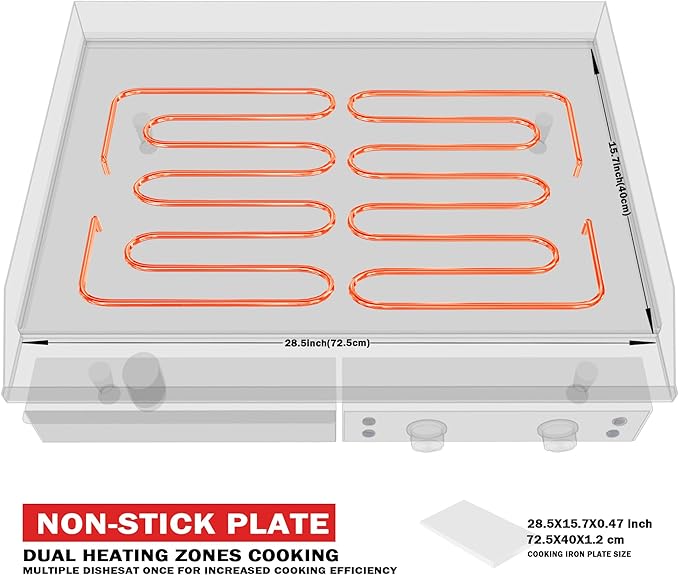 EGGKITPO Commercial Electric Griddle 29 Inch Large Countertop Griddle Non-Stick Flat Top Grill Stainless Steel Teppanyaki Griddle with Adjustable Temperature 90??575??for Restaurant Use 240V 3500W