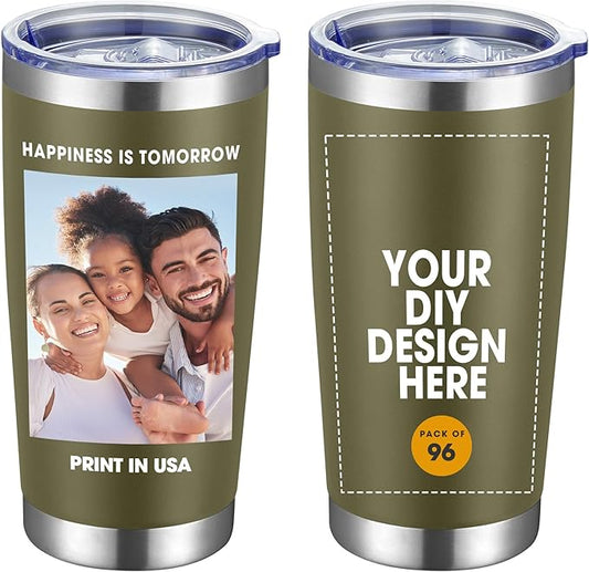 Personalized Coffee Tumbler Print in USA 20oz Stainless Steel Double Wall Insulated Coffee Cup With Text Photo Logo