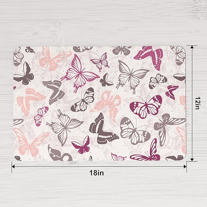 QIYI Placemats Set of 6, 12x18 Inch Faux Leather Place Mats for Kitchen Dinning, Heat Resistant Anti Slip Table Mats, Waterproof Wipeable Washable Placemat Party Table D챕cor, Watercolor Butterflies