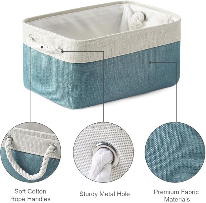TheWarmHome Fabric Storage Bin with Handles,Storage Basket for Home Storage and Organization, Shelf Basket with Cover for Living Room Bedroom Closet竊늋hite & Green Medium 13.8L횞9.8W횞6.7H