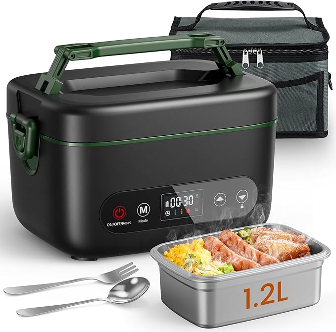 Cordless Electric Lunch Box, 1.2L Battery Powered Heated Lunch Box ??100W, 24000mAh Rechargeable Portable Self-Heating Food Warmer with 5-Sided Automatic Heating for Outdoors, Truck, Office, BPA-Free