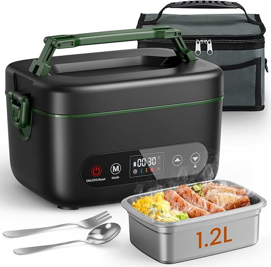 Cordless Electric Lunch Box, 1.2L Battery Powered Heated Lunch Box ??100W, 24000mAh Rechargeable Portable Self-Heating Food Warmer with 5-Sided Automatic Heating for Outdoors, Truck, Office, BPA-Free