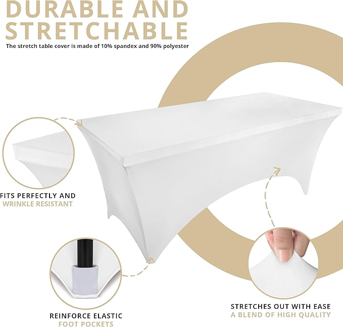 Utopia Kitchen Spandex Tablecloth 2 Pack [6FT, White] Tight, Fitted, Washable and Wrinkle Resistant Stretch Table Cloth Rectangle Cover for Trade Show, Weddings & Parties [72Lx30Wx30H Inch]