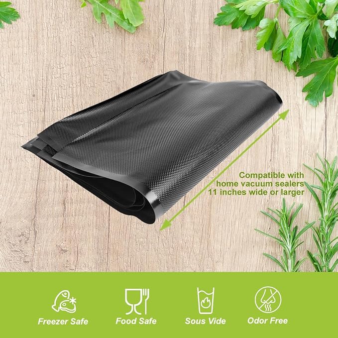 11" x 19.5' (Total 39 Feet) Vacuum Seal Bags Black and Clear, Vacuum Sealer Bags for Food Storage, Heavy Duty Commercial Grade 5 Mil Vacuum Bags, 2 Rolls