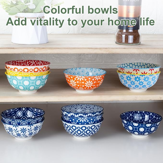 AntoKueh Blue and White Ceramic Bowls Set of 6, 4.7in Small Dessert bowl 10 oz for ice cream, Snack, Porcelain bowl for Dipping,Dishwasher/Microwave safe