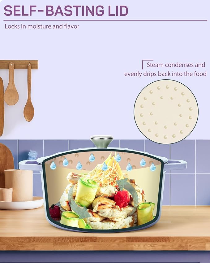 Enameled Cast Iron Dutch Oven ??4.4 Quart Pot with Lid & Potholders ??Heavy-Duty Cookware for Bread Baking, Braising, Stews & Roasting ??Oven & Stovetop Safe up to 500째F ??Purple