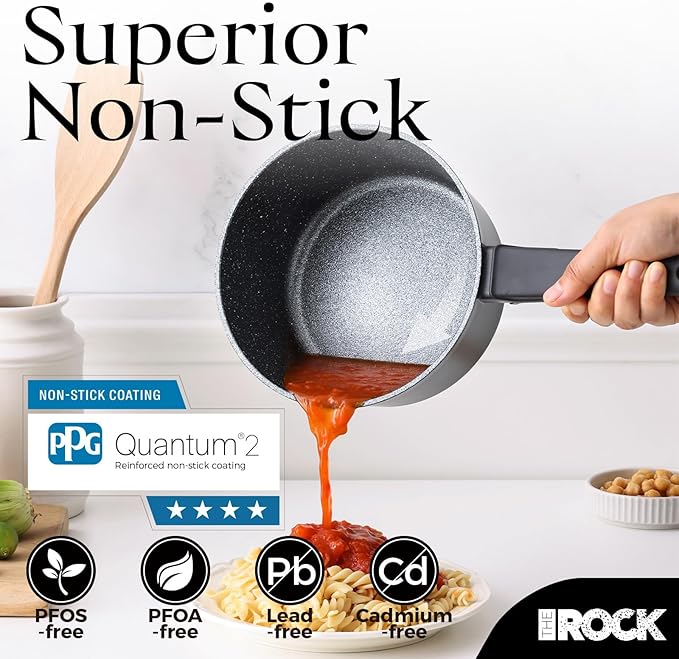 THE ROCK SOHO Nonstick Saucepan with Lid, 3.3 Quarts Small Pot with PPG Quantum2 Coating ??Durable for Urban Kitchens, Nothing Sticks, Never Warps, Lasts Longer, Induction Compatible, PFOA-Free, Black