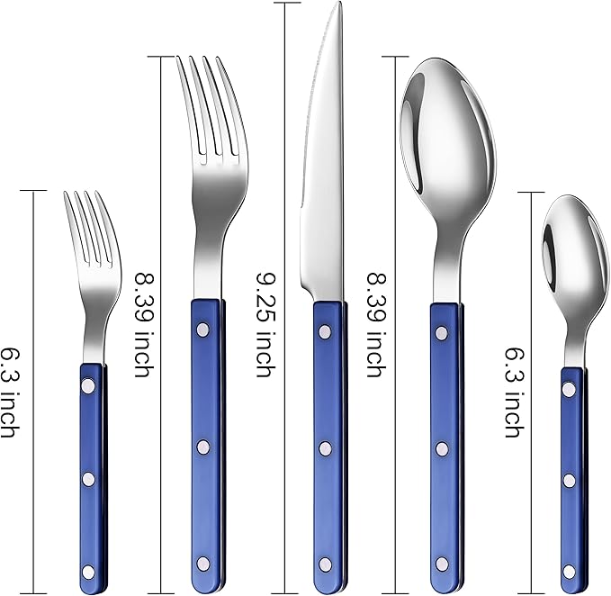 Khen Cutlery Set of 20, 18/8 Stainless Steel Flatware, Modern Silverware for Home, Kitchen, Dining & Table Setting for 4 ??Stainless Steel, Dishwasher Safe, Lightweight & Ergonomic Design Gift - Blue