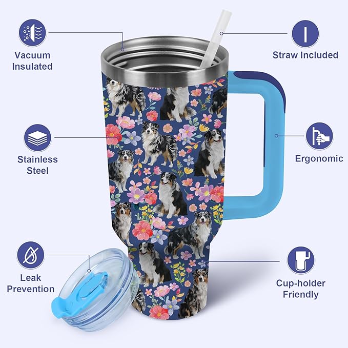 Yogusut Bernese Mountain Gifts for Women, 40oz Stainless Steel Insulated Tumbler Travel Mug Cup with Handle Straw, Gifts for Dog Mom Dog Lover