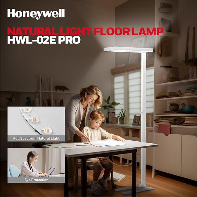Honeywell LED Floor Lamp Modern - 02E Pro Sunturalux??Eye Caring Standing Light, 10400LM Dimmable Reading Tall Lampara for Home Office Living Room Bedroom,100W,4000K Natural Daylight