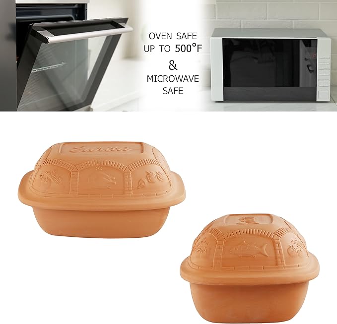 Eurita Clay Roaster, 4 Quart, 3.78 Litres, Non-Stick Earthenware, Toxin-Free, Healthy Clay Pot Cooking, Versatile Cooking Dutch Oven, Digital Recipe and Instructions Included