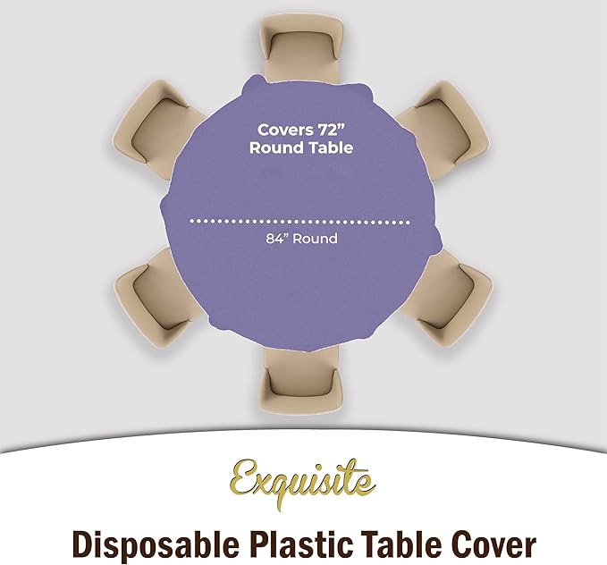 Party Solids 6-Pack Premium Plastic Tablecloth 84in. Round Plastic Table Cover - Lavender