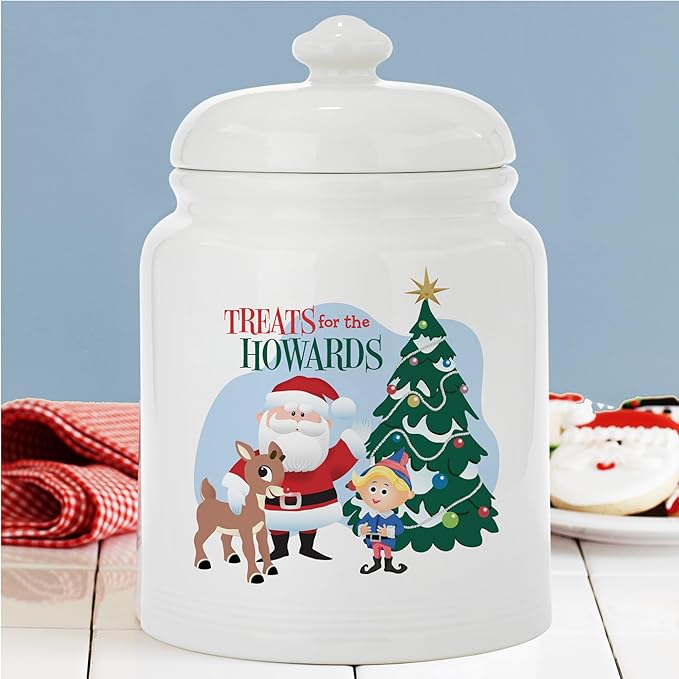 Let's Make Memories Personalized Rudolph Family Treats Cookie Jar-For Her- Kitchen Christmas Decor