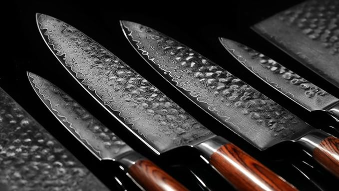 3 Piece Damascus Kitchen Knife Set - including Chef's Knife, Cleaver and Paring Knife