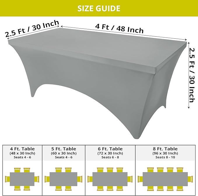 Utopia Kitchen Spandex Tablecloth 2 Pack [4FT, Grey] Tight, Fitted, Washable and Wrinkle Resistant Stretch Table Cloth Rectangle Cover for Trade Show, Weddings & Parties [48Lx30Wx30H Inch]
