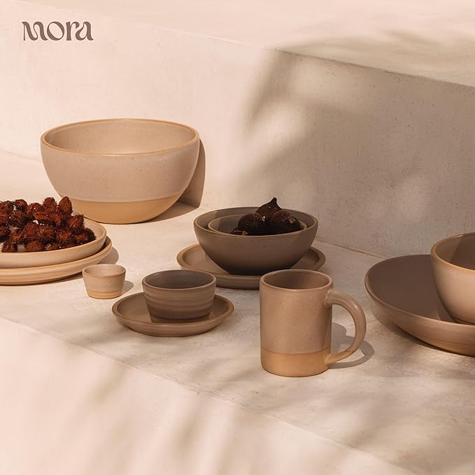 MORA Medium Bowls Set of 4, 28oz Ceramic Pottery Everyday Bowls - Microwave, Oven and Dishwasher Safe - Mushroom