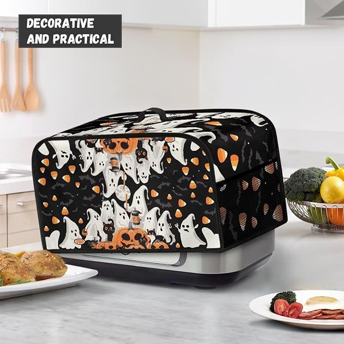 Ghost Wizard Slow Cooker Cover Oval Fit for Most 6 7 8 Quart Halloween Decor Crock Pot Cover Keep Appliance Clean, Slow Cooker Dust Cover with Mesh Pocket for Accessories