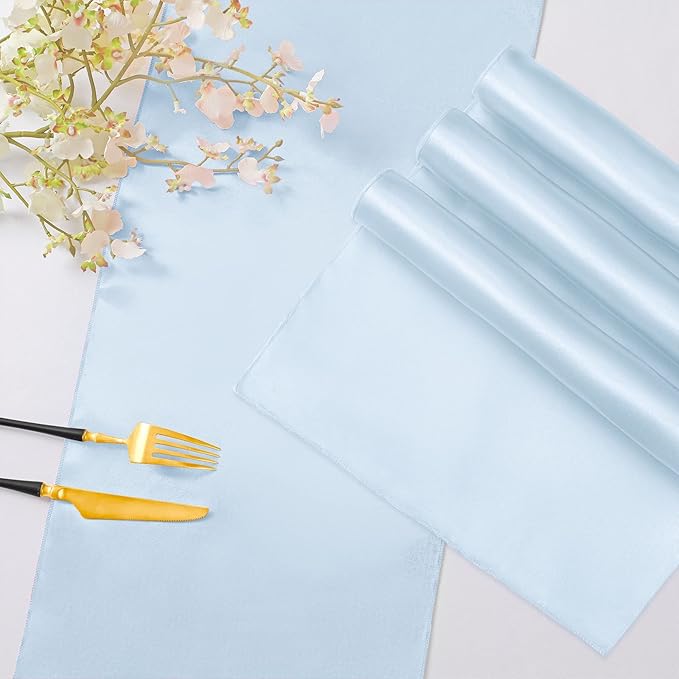 Horbaunal 6 Pack Satin Runners 12 x 108 Inch Bright Silky Smooth Satin Table Runners for Birthday Wedding Party Banquets, Pale Blue