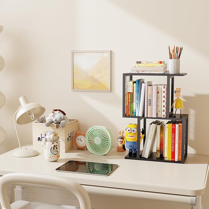 Bookshelf Desk Organizer竊?-Tier Shelf for Top of Desk Workspace Organizers for Office Accessories, Black