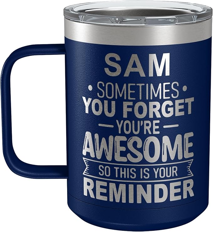 Personalized Inspirational Travel Coffee Mug, Inspirational Gifts for Men Dad Wife Sister Women, Custom Birthday For Him Her, Customized You?셱e Awesome Tumbler, Teacher Coworker Gifts 15oz Navy Blue