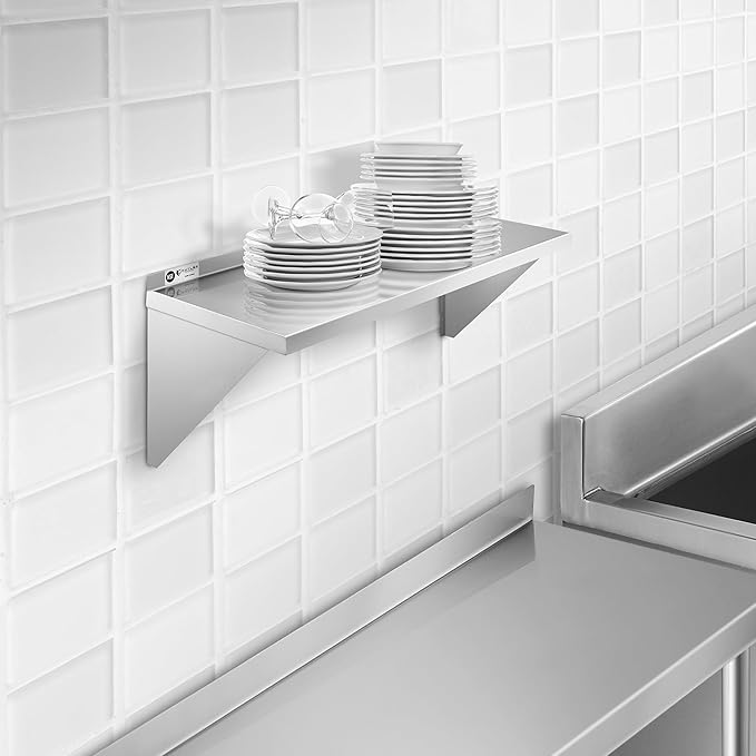 KUTLER Stainless Steel Shelf - 12" x 36", NSF Commercial Wall Mount Shelves with Backsplash, Floating Metal Shelving for Restaurant, Kitchen, Home