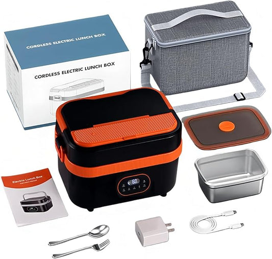 Tadcmey 1.5L Cordless Electric Lunch Box, Rechargeable 18000mAh Battery Powered Portable Food Warmer, Auto Temperature Control,Self Heating Portable Lunch Box