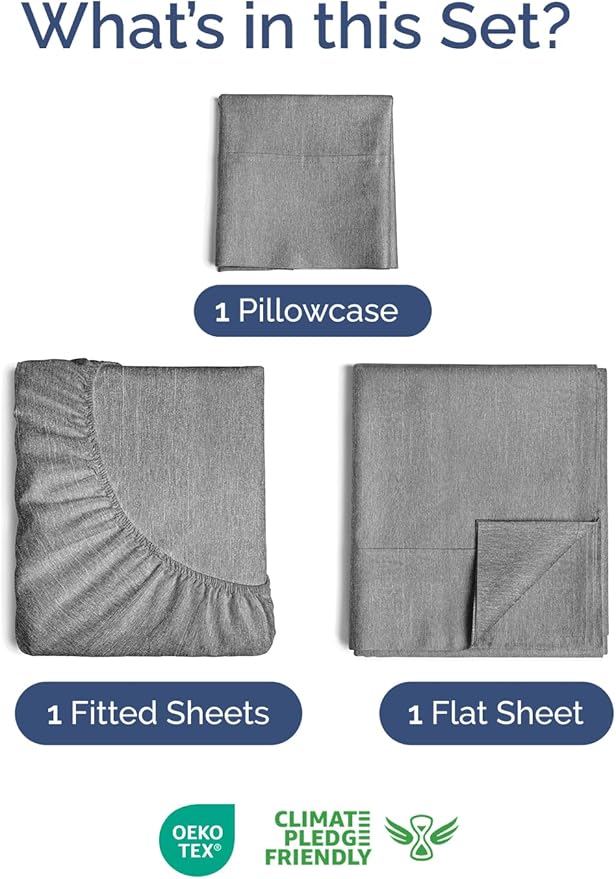 Extra Deep Pocket Twin Sheets - 3 Piece Breathable & Cooling Bed Sheets - Hotel Luxury Sheet Set - Soft, Wrinkle Free & Comfy - Easily Fits Extra Deep Mattresses - Deep Pocket Heathered Grey Sheets