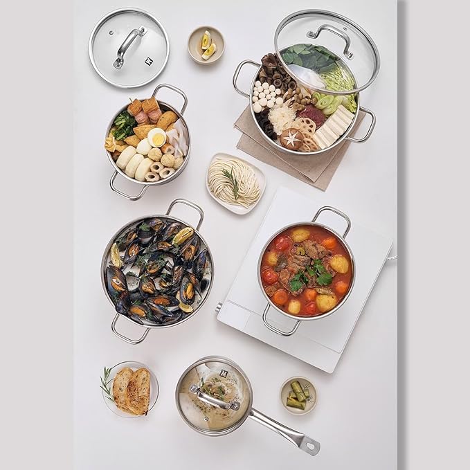 2.23 Quarts 3-Ply Stainless Steel Saucepan with Aluminum Core, Tempered Glass Lid, Compatible with All Cooktops, Quick & Even Heating, Rust & Corrosion Resistant (6.89" Diameter)