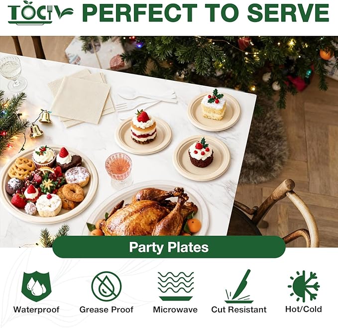 Paper Plates Compostable 300-Count 7 Inch Disposable Heavy Duty Party Small Plates Bulk for Appetizer Dessert Cake Biodegradable Birthday Holiday Kids Party Supplies