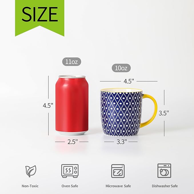 Selamica 10 OZ Coffee Mugs Set of 4, Small Coffee Cups Ceramic with Handle, Coffee Mug for Cappuccino Latte Cocoa Milk Tea, Dishwasher Microwave Safe, Assorted Colors