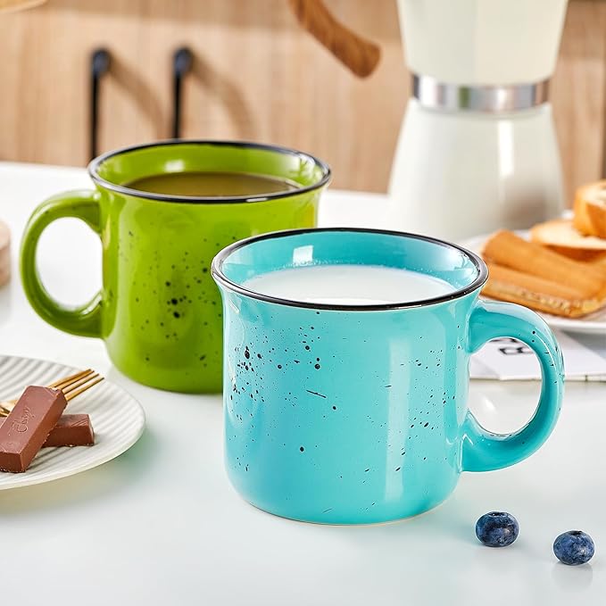 bestone Coffee Mugs Set of 4竊?6 oz Large Ceramic with Handles,Coffee,Salad,Noodles etc Cups for Cereal Latte,Vibrant Colors (Vibrant 6, 16-oz)